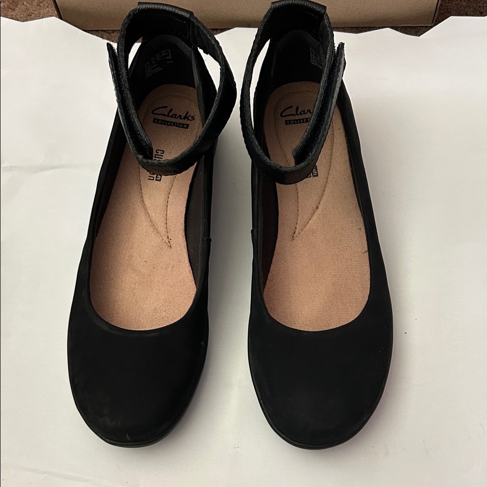 Clarks Women's Black Flats with Ankle Strap